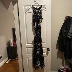 High neck navy floral maxi dress, size small